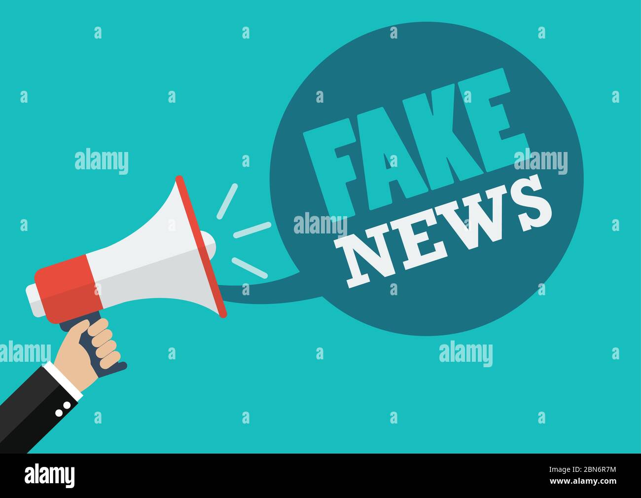 Männliche Hand hält Megaphon mit Fake News Speech. Vektorgrafik Stock Vektor