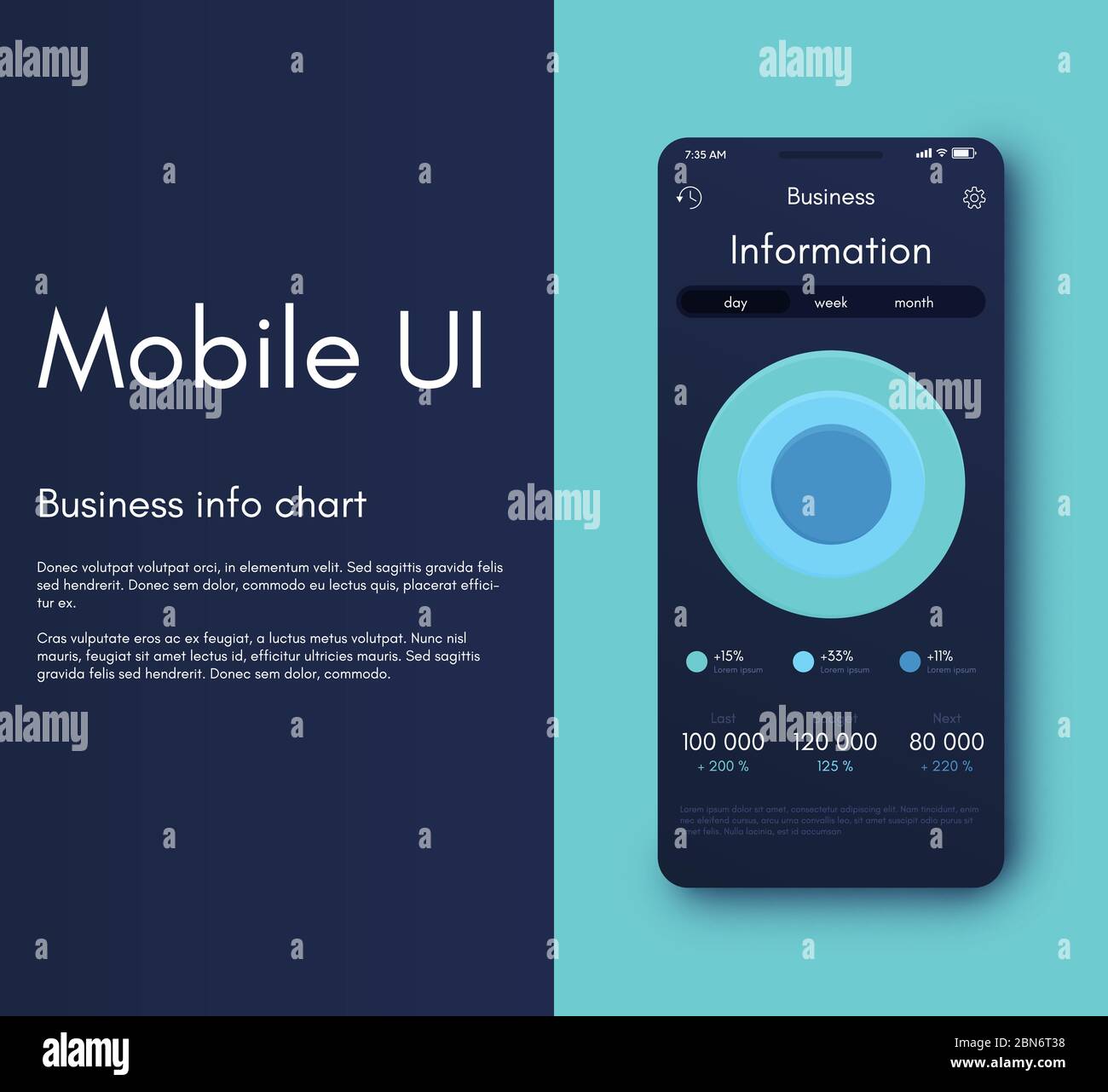 Infografieschnittstelle für mobile Anwendungen. UI-Design, Vektorgrafiken. Infografiken für Web- und Mobilanwendungen Stock Vektor