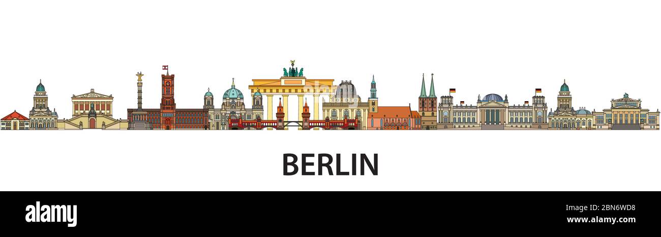Bunte Vektor Skyline von Berlin, Deutschland im Line Art Stil. Flache Vektor isoliert bunte Panorama-Illustration der wichtigsten Wahrzeichen von Berlin-Front Stock Vektor