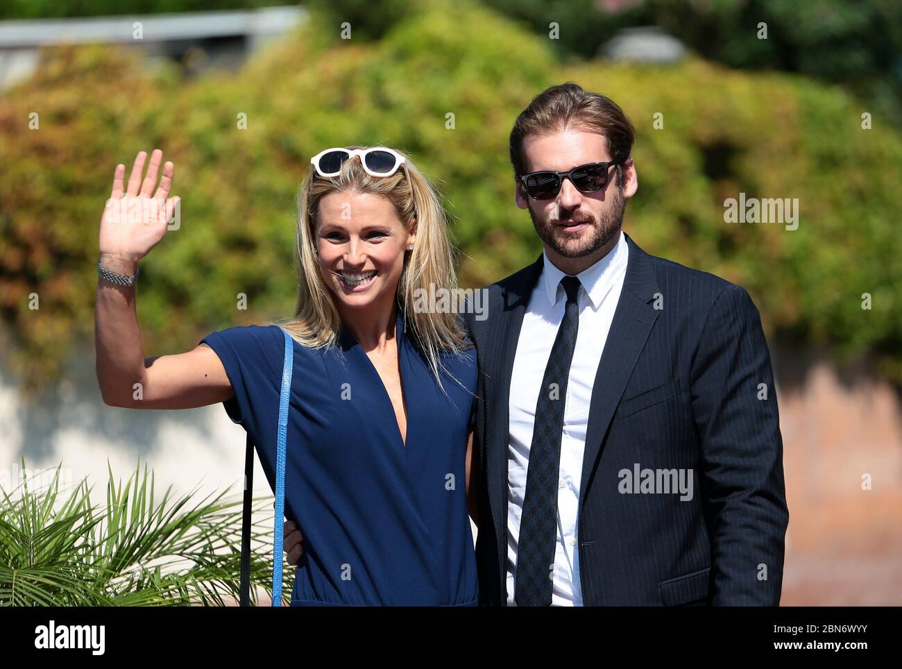 VENEDIG, ITALIEN - SEPTEMBER 07: Michelle Hunziker und Tomaso Trussardi sind am 6. Tag des 72. Filmfestivals in Venedig am 7. September 2015 zu sehen Stockfoto