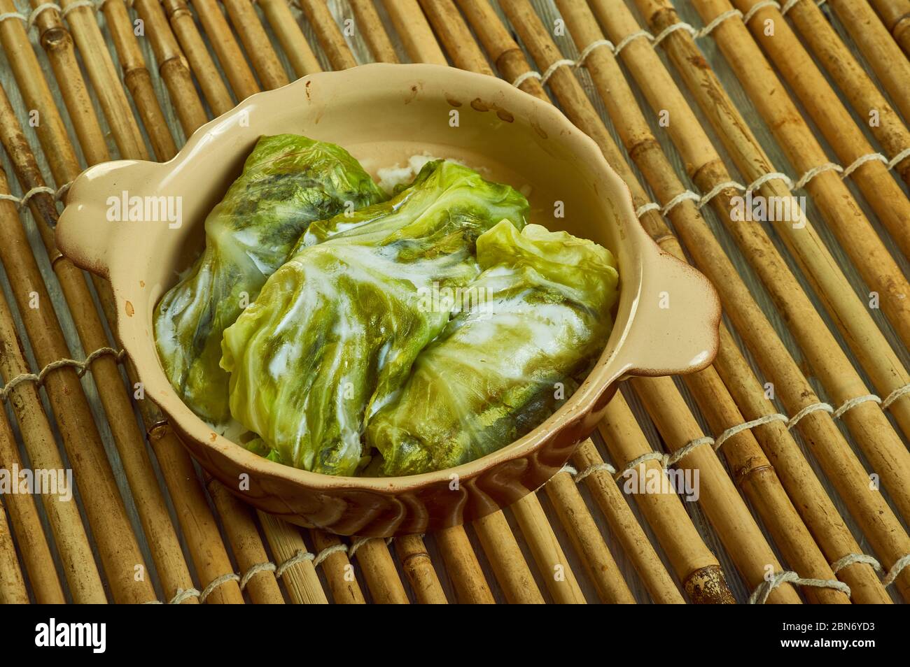 Hamsi dolmas, - Sardelle türkische Kohl dolma Nahaufnahme Stockfoto