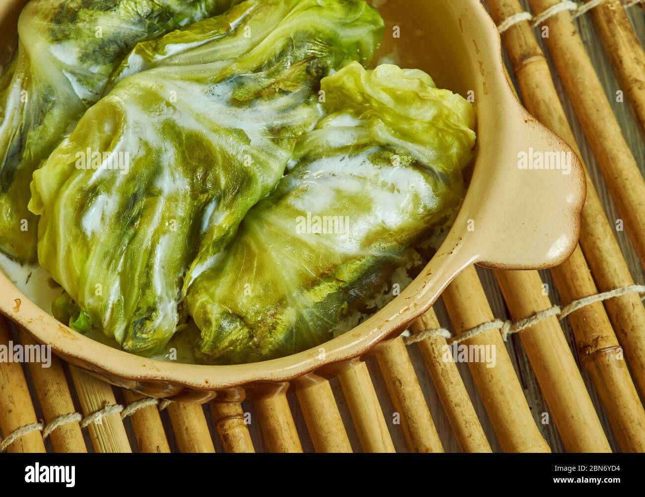 Hamsi dolmas, - Sardelle türkische Kohl dolma Nahaufnahme Stockfoto