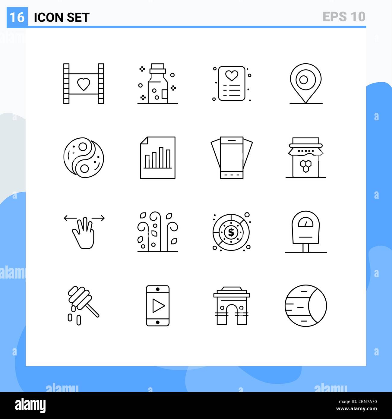Set von 16 modernen UI-Symbole Symbole Zeichen für Einheit, Polarität, Gift, Bangladash, Ort editierbare Vektor Design-Elemente Stock Vektor