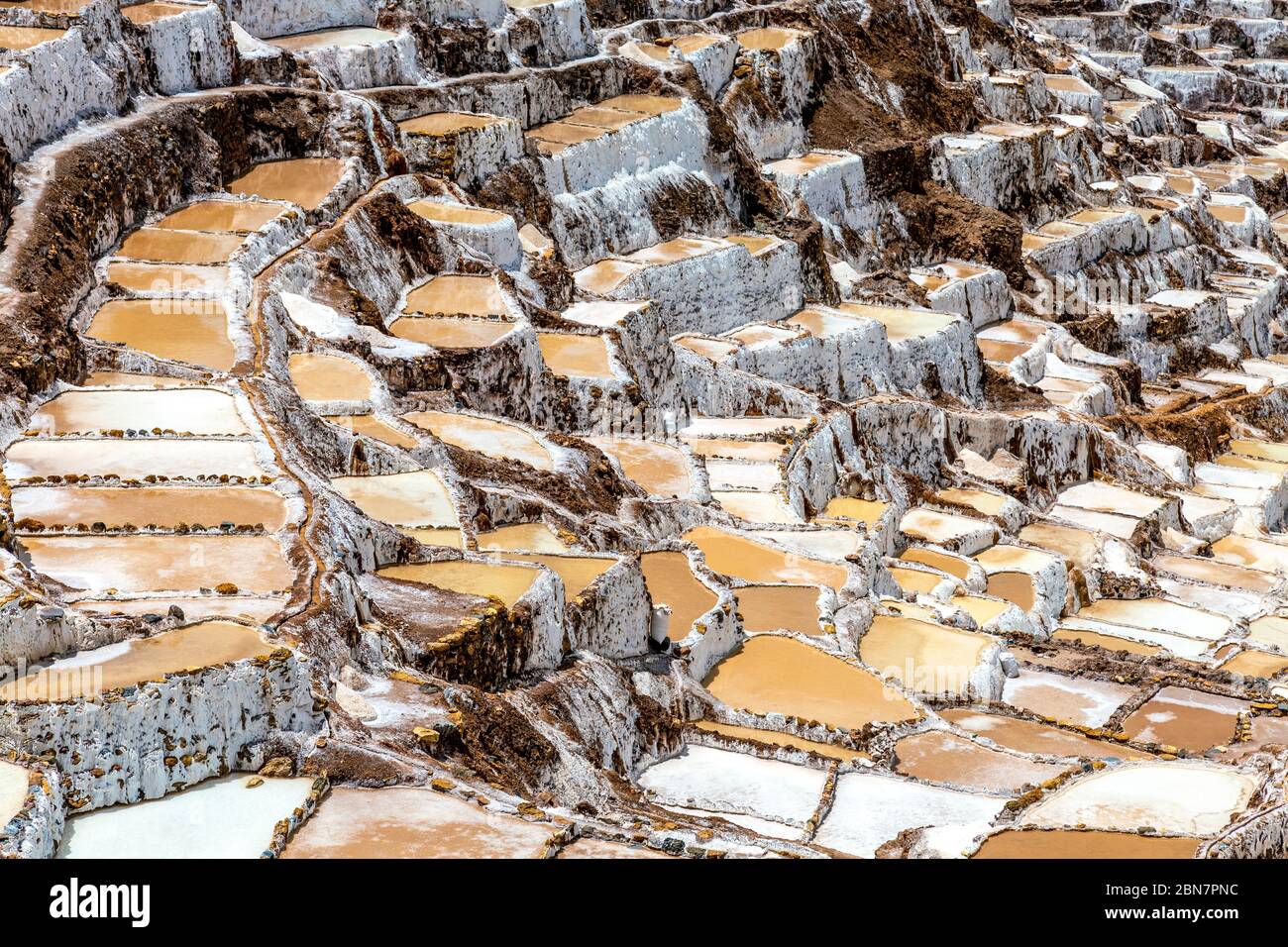Salzweiher in Maras (Salinas de Maras), Heiliger Tal, Peru Stockfoto