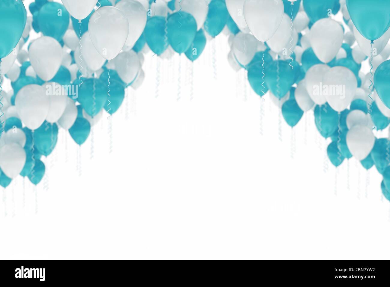 Bogen aus blauen und weißen Ballons, isoliert auf weißem Hintergrund - Celebration Stockfoto