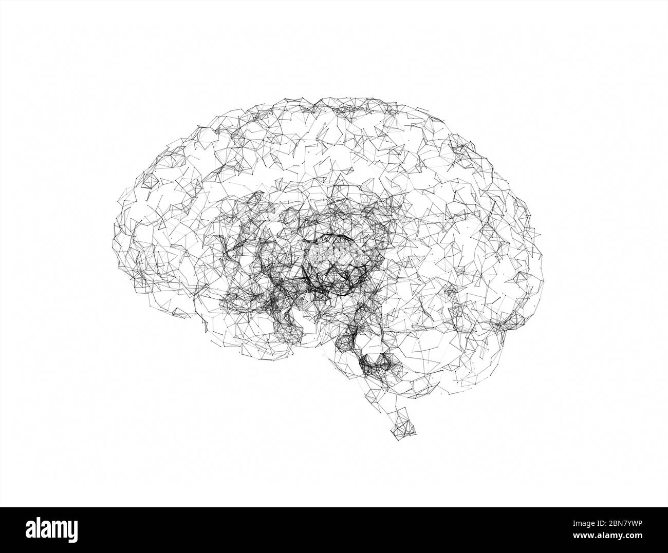 Gehirn Form Netzwerk. Neuronale Netze Big Data. Konzept der künstlichen Intelligenz. 3d-Rendern Stockfoto