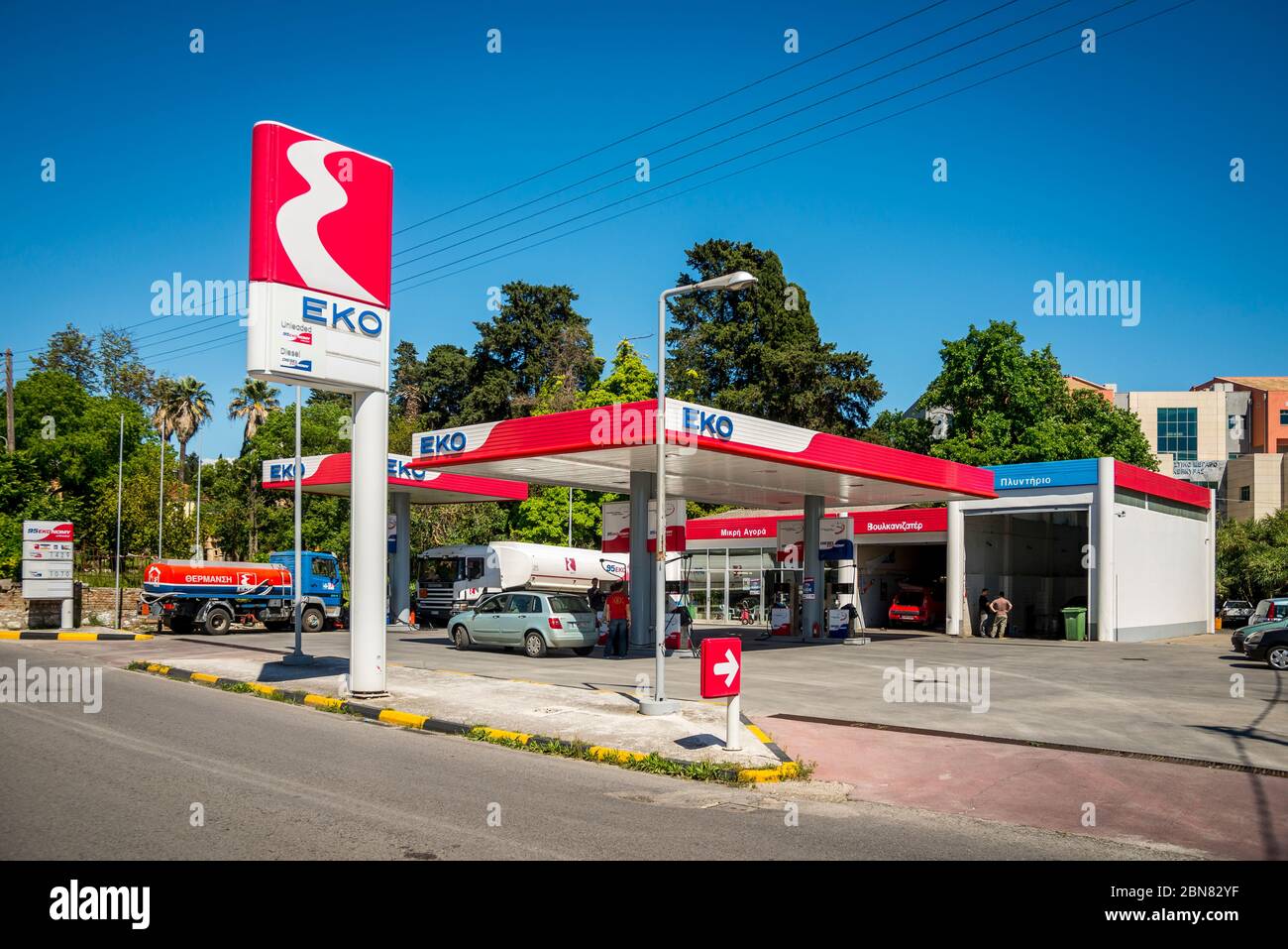 EKO Tankstelle in Korfu, Griechenland. Stockfoto