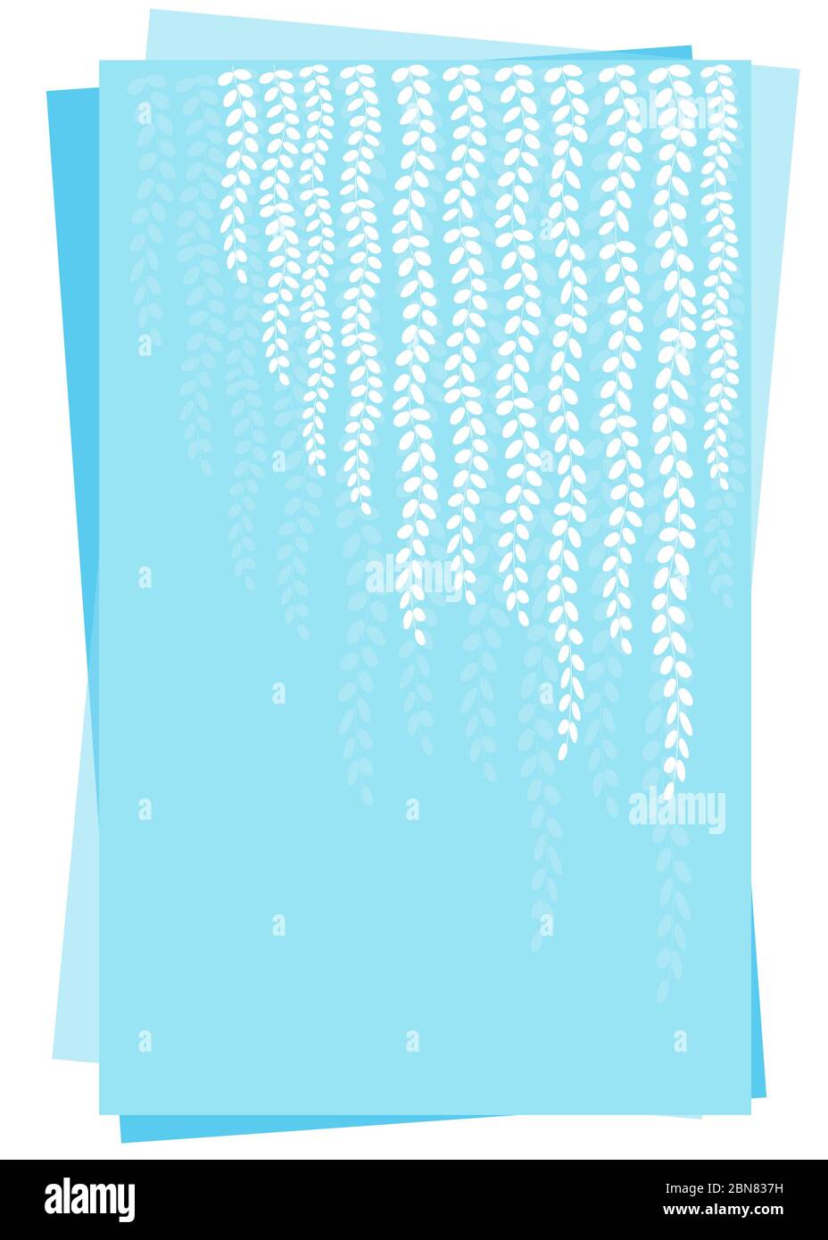 Stapel von drei hellblauen Blättern Papier weißen Strings Perlenpflanze drucken vertikal Stockfoto