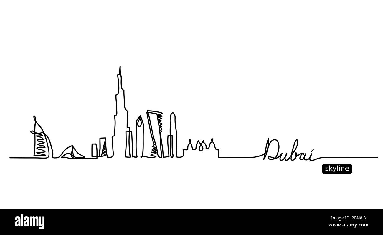 Dubai, vae Vektor Skyline. Eine durchgehende Linie zeichnet Gebäude, Türme von Dubai Silhouette Stock Vektor