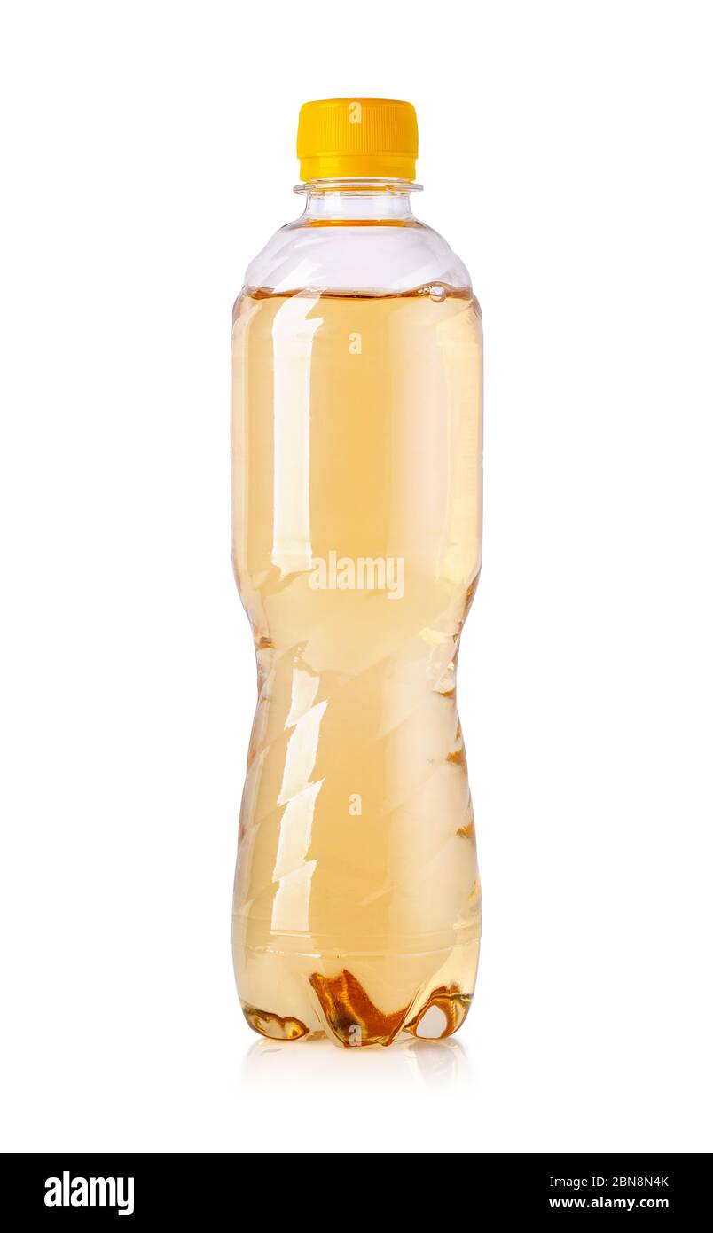 Gelbe Energy Drink Soda Flasche auf weiß mit Clipping-Pfad isoliert Stockfoto