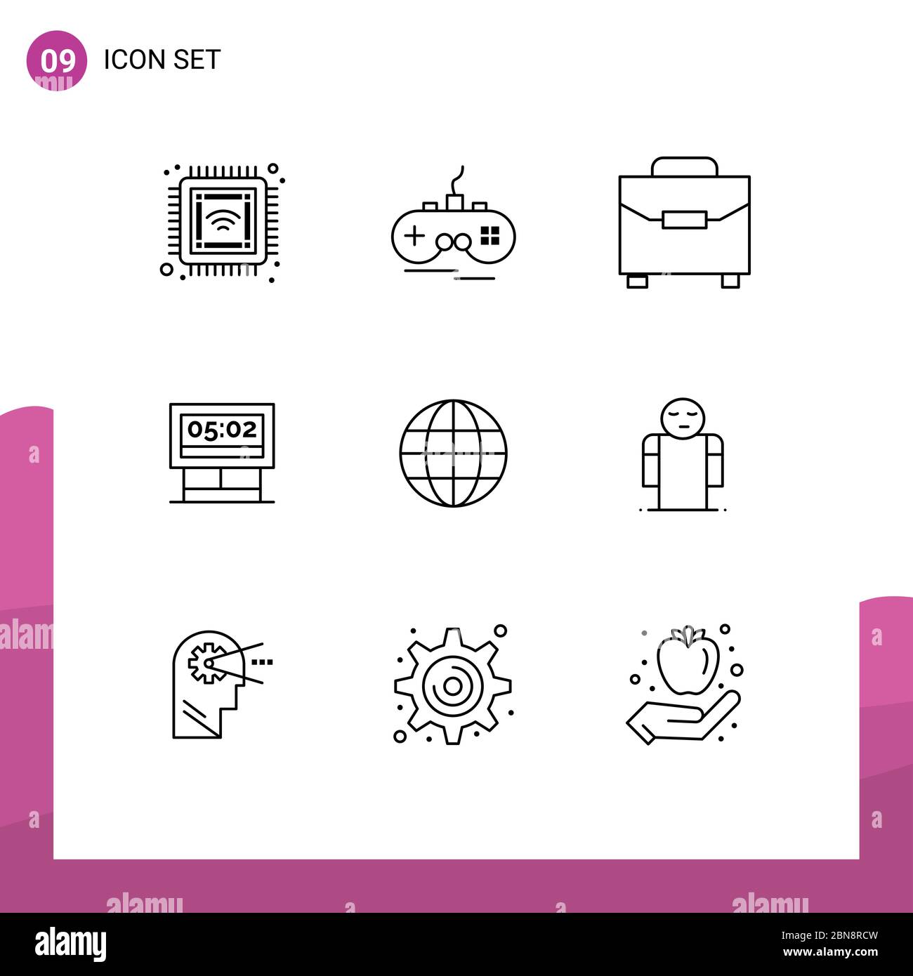 Universal Icon Symbole Gruppe von 9 modernen Konturen der Globus, Anzeigetafel, digital, Partitur, Brett editierbar Vektor Design-Elemente Stock Vektor
