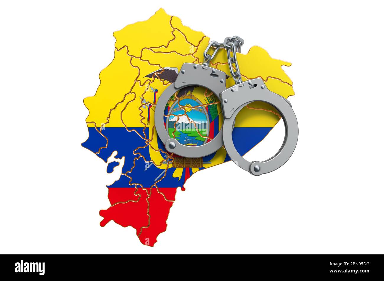 Verbrechen und Bestrafung in Ecuador Konzept, 3D-Rendering isoliert auf weißem Hintergrund Stockfoto