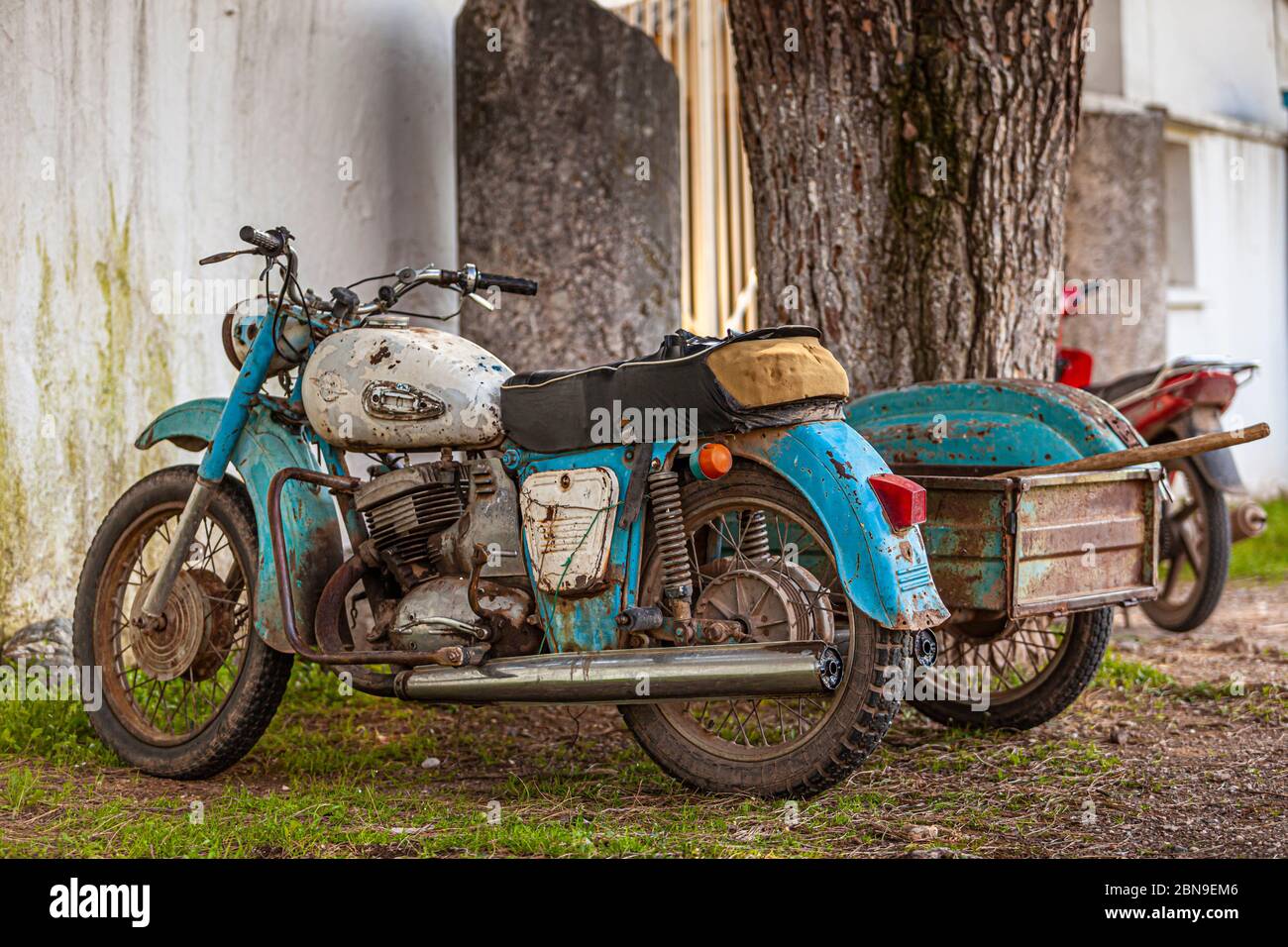 Motorrad mit Soziussitz in Pamukkale, Türkei Stockfoto
