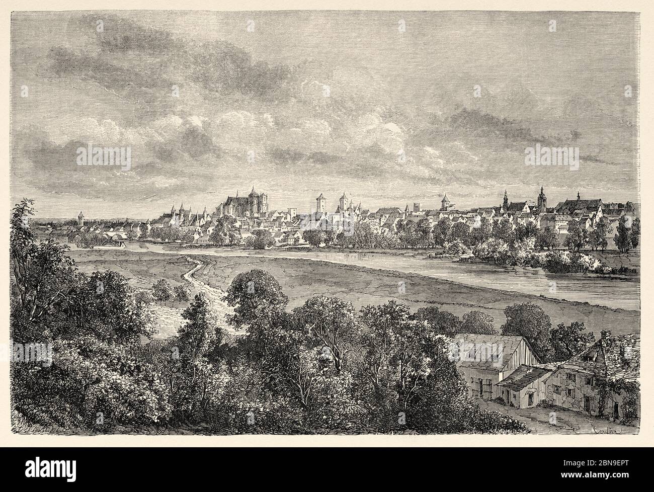 Landschaft Panoramablick auf Regensburg und Stadtamhof, Bayern. Deutschland Europa. Alte gravierte Illustration aus dem 19. Jahrhundert, Le Tour du Monde 1863 Stockfoto