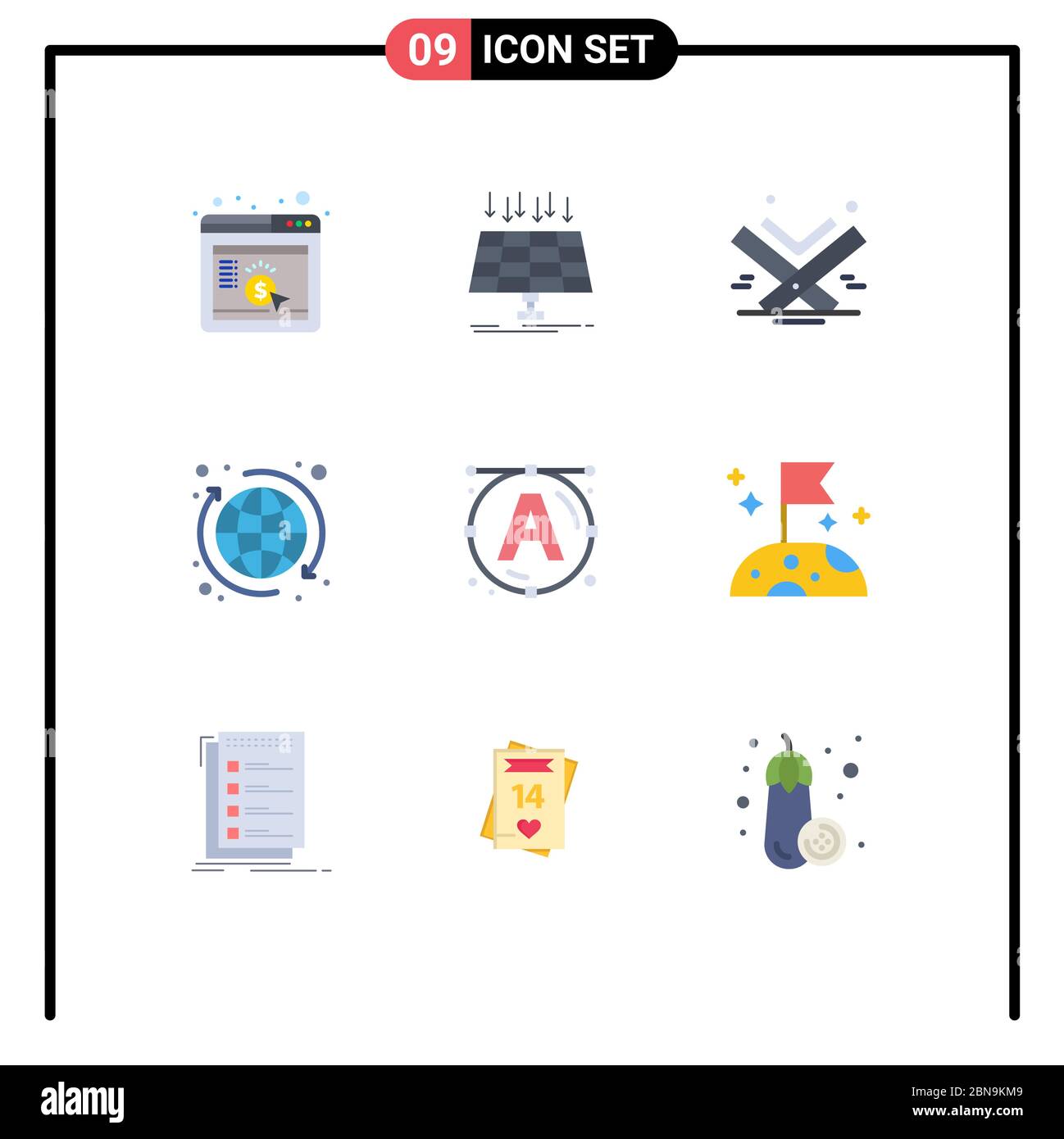 Flat Color Pack von 9 Universal Symbole der Welt, seo, Smart City, global, islam editierbar Vektor Design-Elemente Stock Vektor