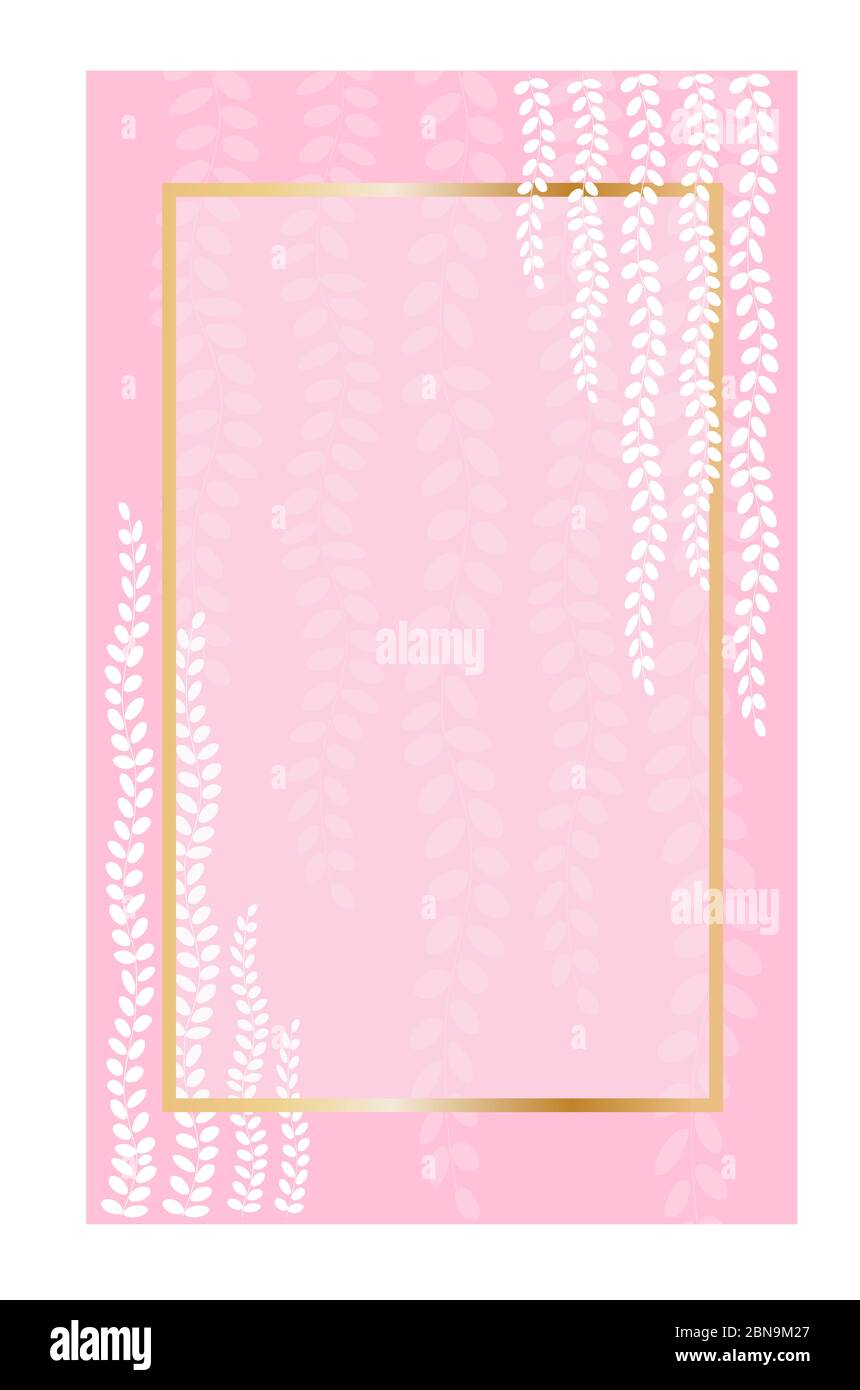 Weiße Strings von Perlen Pflanzen drucken Gold Rahmen auf rosa Hintergrund vertikale Banner Stockfoto