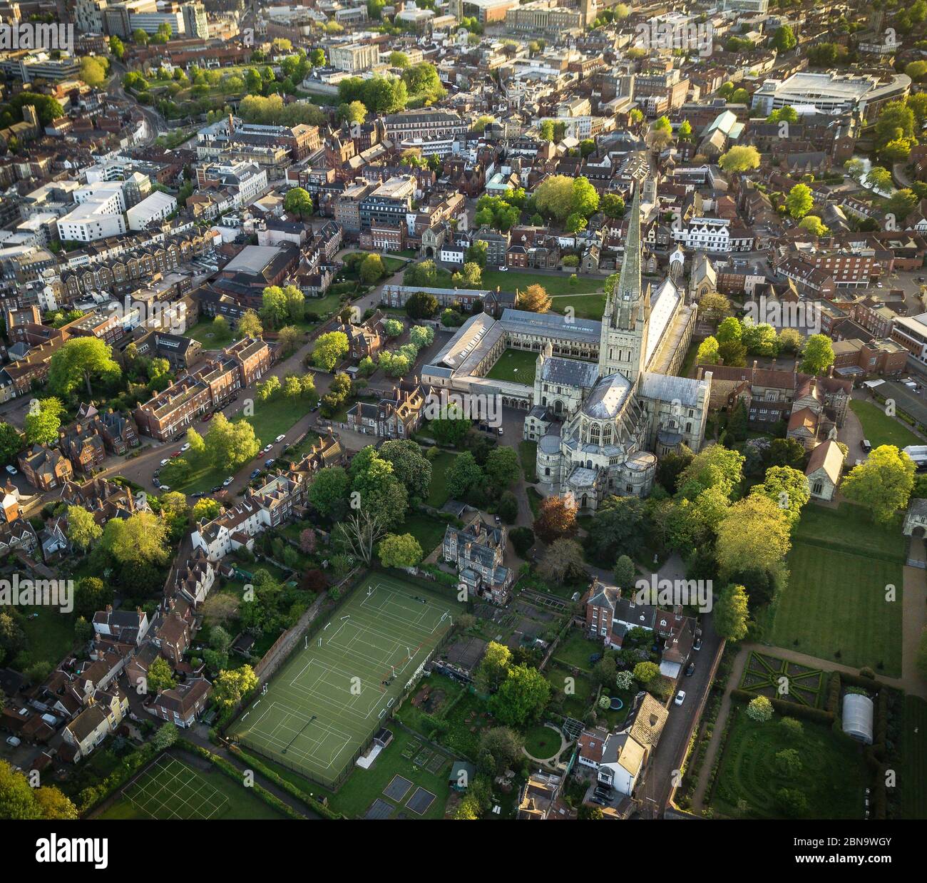 Kathedrale Von Norwich, Luftlandschaft. Stockfoto