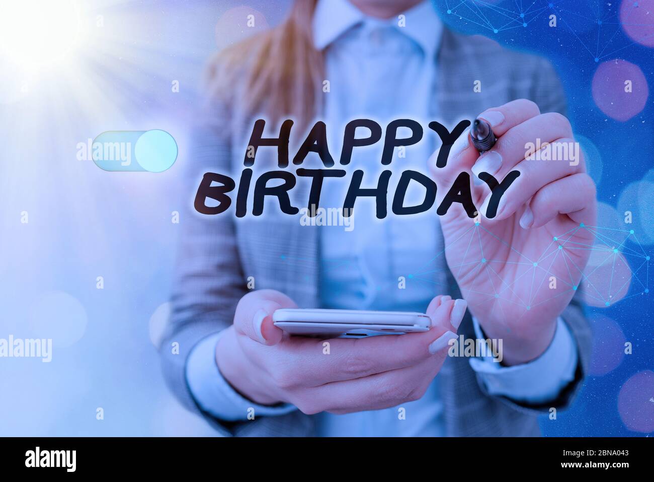 Textschild mit Happy Birthday. Business Foto Text das Geburtsjubiläum eines Individuums wird mit Geschenken gefeiert Stockfoto