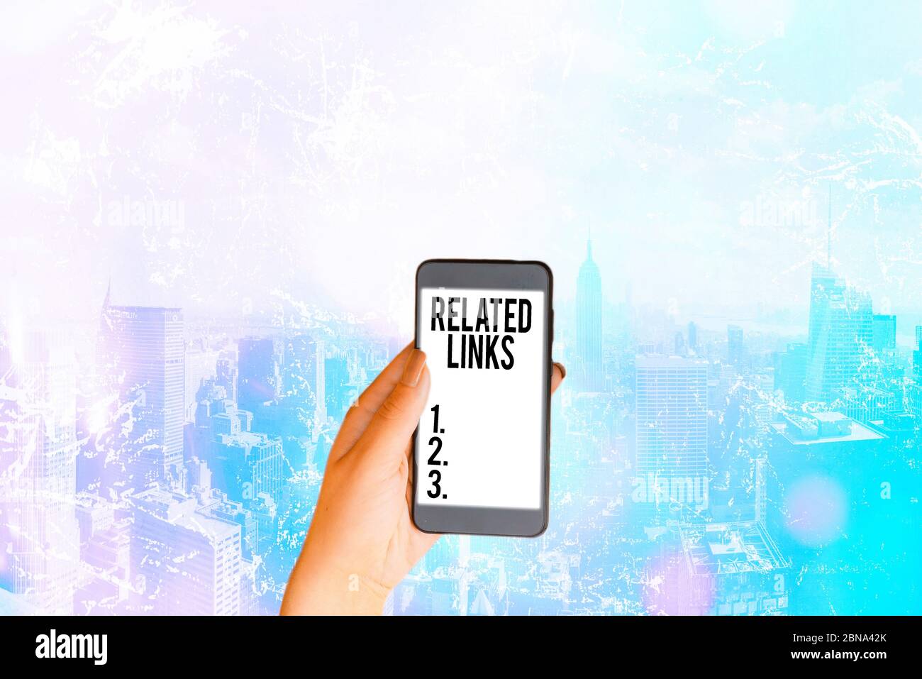 Word Writing Text Verwandte Links. Business Foto präsentiert Website in einer Webseite Querverweis Hotlinks Hyperlinks Stockfoto
