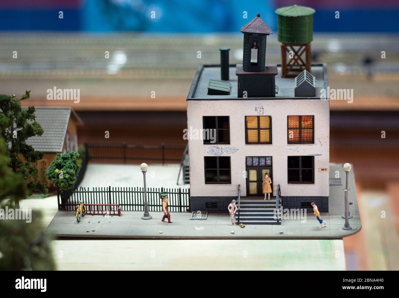 Nachbildung der Eisenbahnszene im Eisenbahnmuseum in Merida, Yucatan, Mexiko. Stockfoto