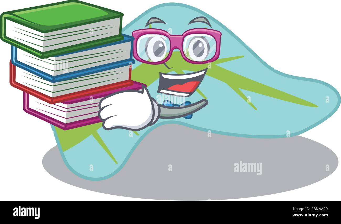 Ein fleißiger Student in Pankreas Maskottchen Design Konzept lesen viele Bücher Stock Vektor