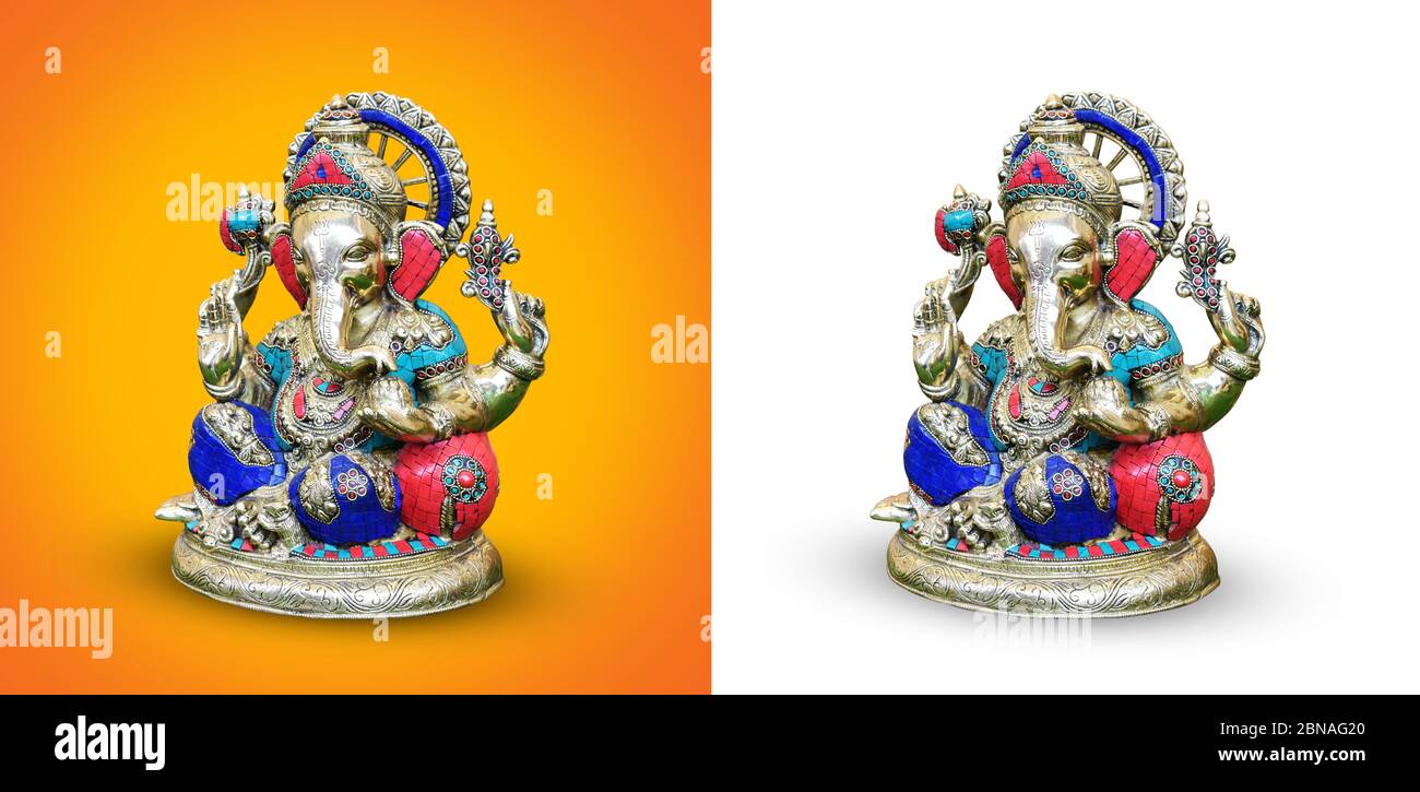 Figur des hinduistischen Gottes Ganesha - Metallstatue - isoliert Stockfoto