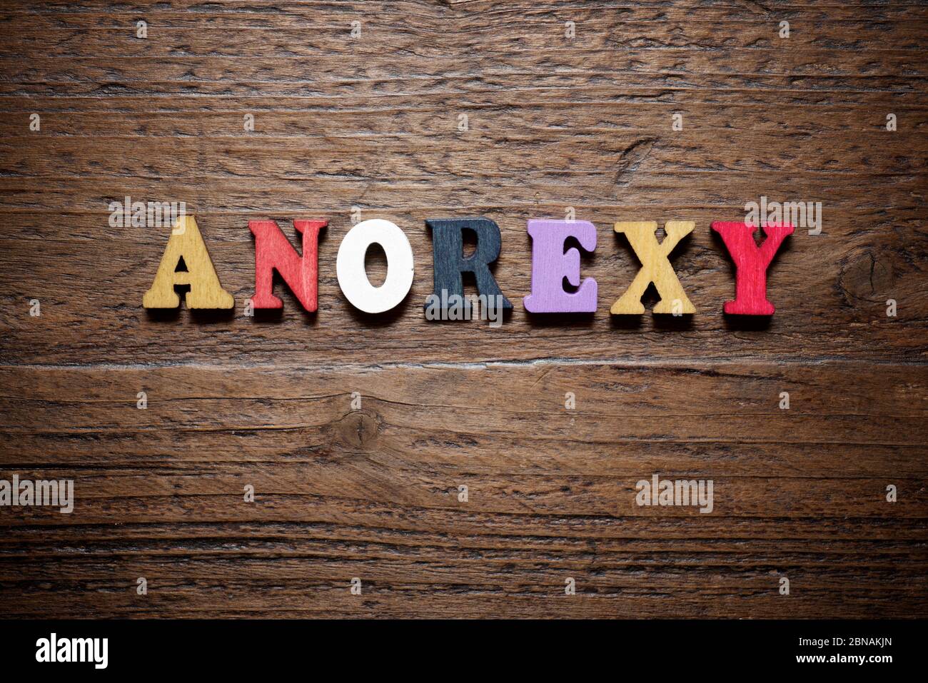 Anorexy Wort auf einem Holztisch. Stockfoto