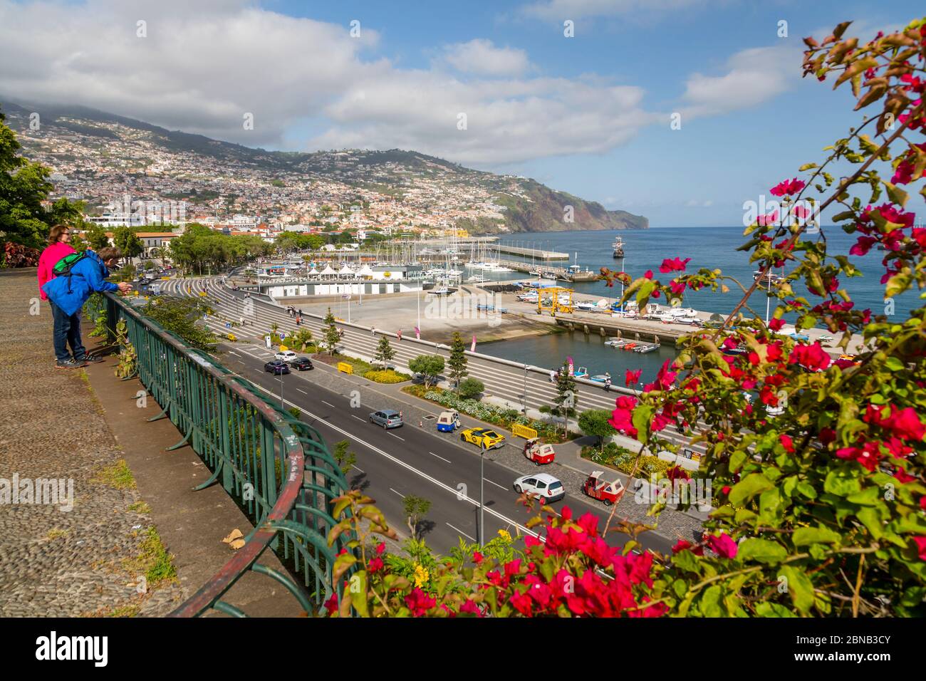 Blick auf den Hafen vom Santa Catarina Park und Gärten, Funchal, Madeira, Portugal, Europa Stockfoto