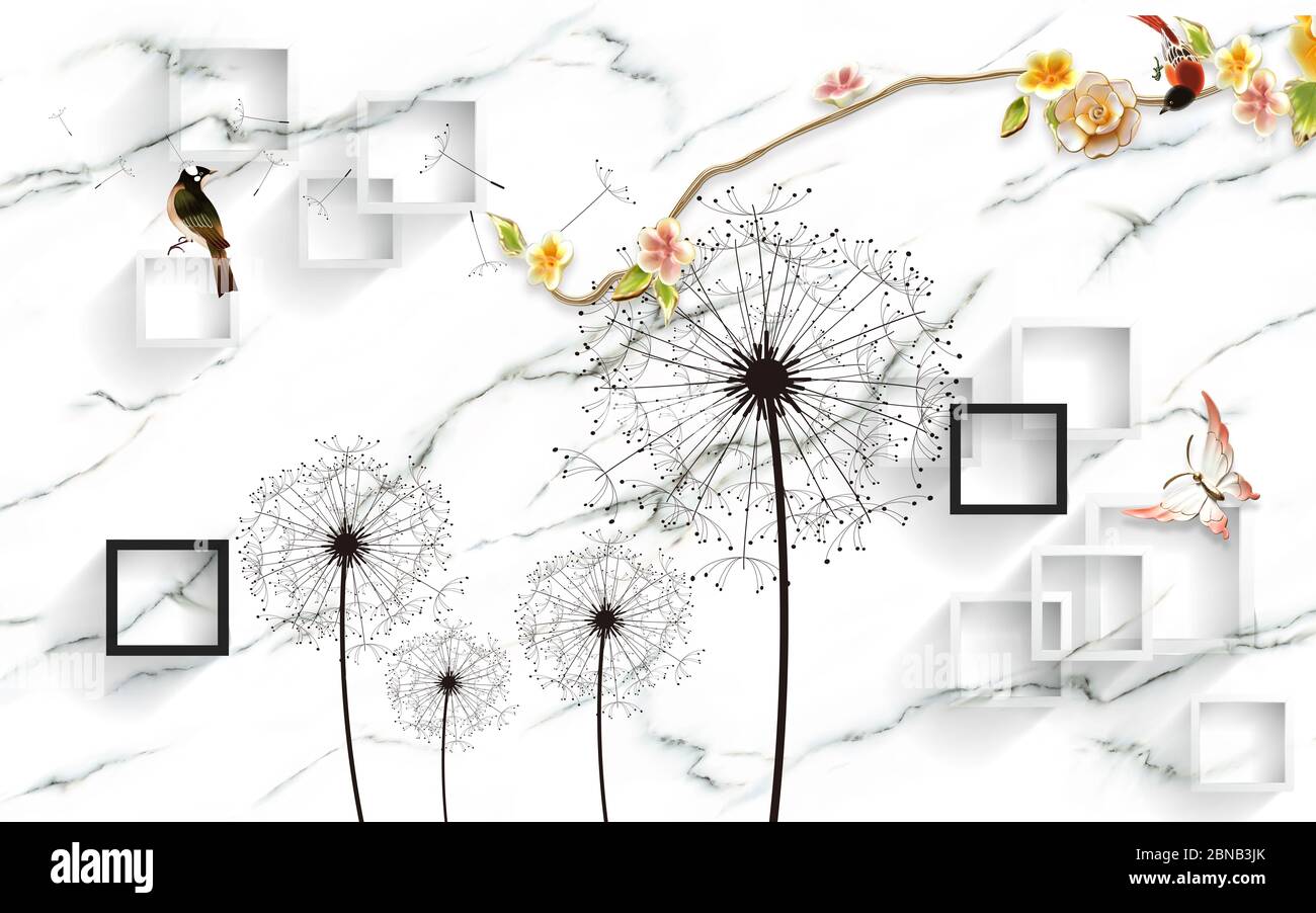 3D-Wallpaper-Design mit Blumen für Fotomural Hintergrund für Home Wand Tapete Design Stockfoto