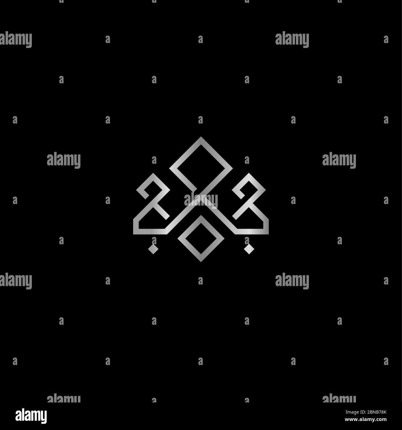 Silbernes Krone-Stilisierung Logo auf schwarzem Hintergrund. Abstraktes, luxuriöses königliches Schmucklogo. König und Königin elegante Dekoration Vektor-Illustration Stock Vektor