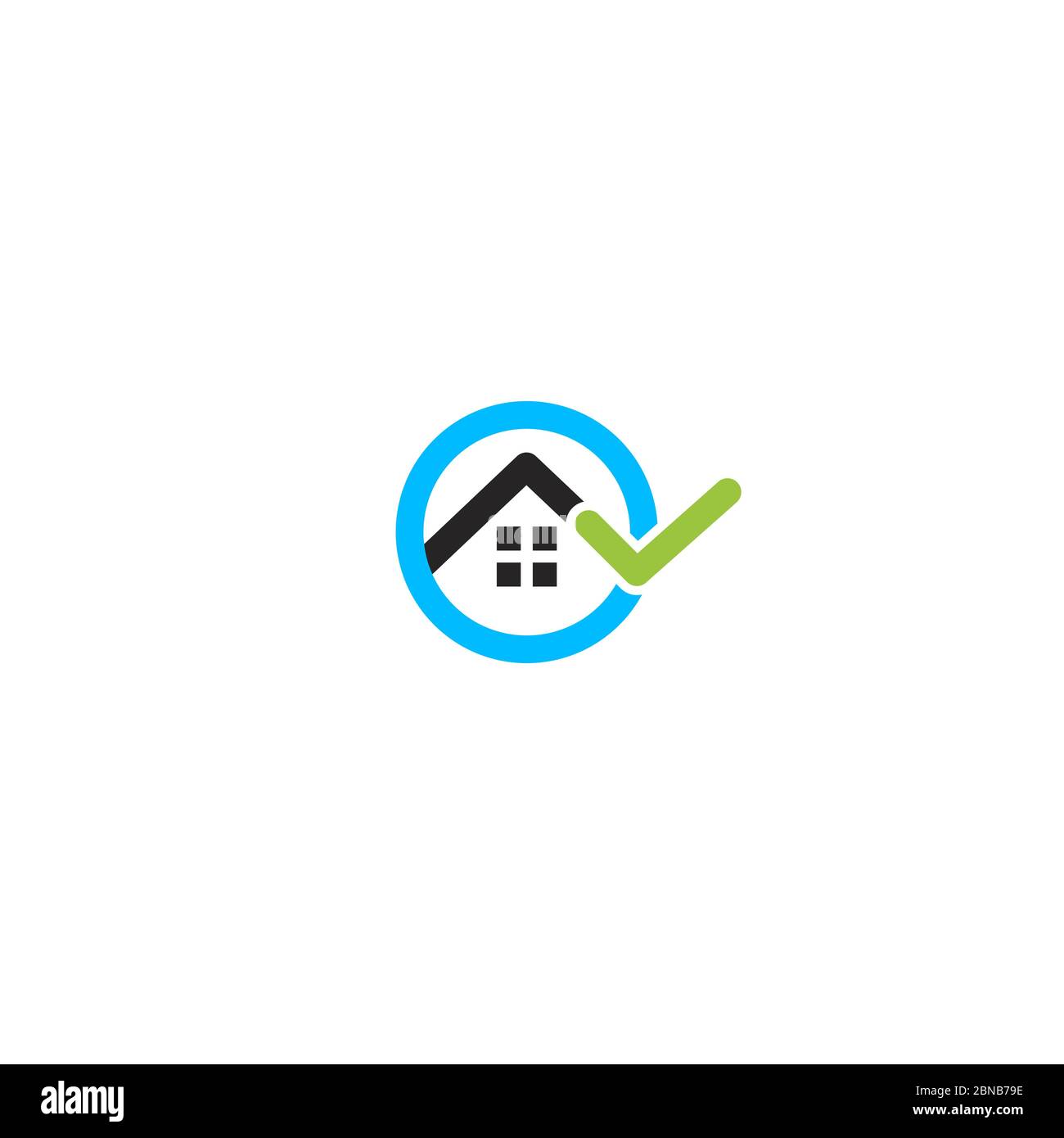 Haus mieten Suche, Immobilien-Logo. Vermietung Wohnungen Service Logo. Wohnung Verkauf Vektor minimalistische Illustration. Rundes blaues Home-Symbol. Stock Vektor