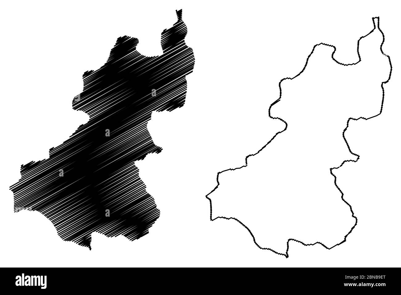 Wangdue Phodrang District (Distrikte von Bhutan, Königreich Bhutan) Karte Vektor-Illustration, Skizze Wangdue Phodrang Karte Stock Vektor