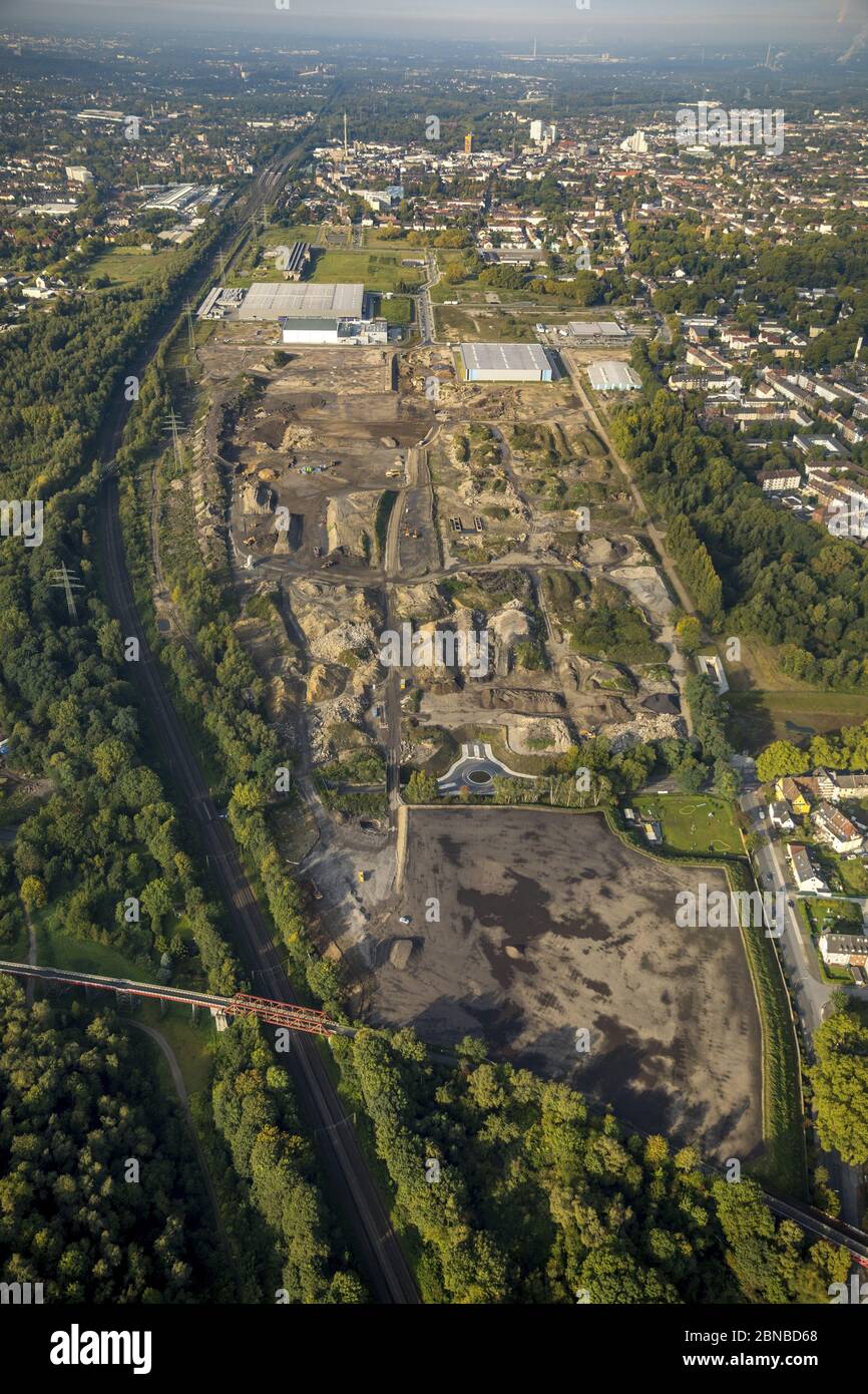 , Gewerbegebiet Brüesseler Straße im Bezirk Gelsenkirchen-Mitte, 22.09.2017, Luftaufnahme, Deutschland, Nordrhein-Westfalen, Ruhrgebiet, Gelsenkirchen Stockfoto
