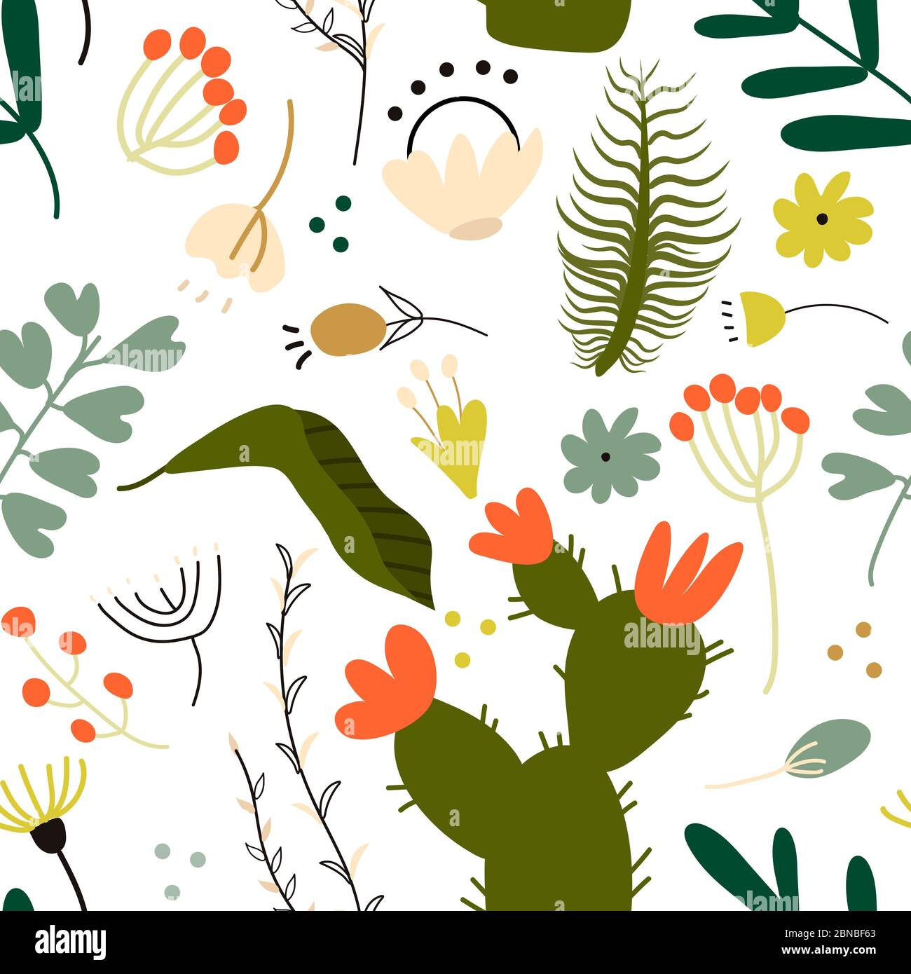 Nahtlose Muster-Set von vielen verschiedenen grünen tropischen exotischen Blättern, Pflanzen und Blumen auf weißem Hintergrund. Sammlung von abgeschlossen und isoliert Stock Vektor