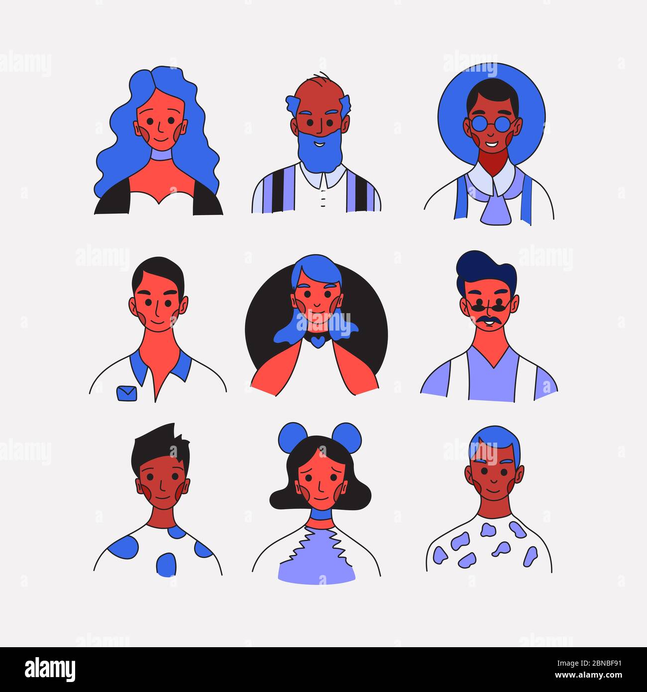 Personen mit unterschiedlichen Berufs Profil Avatare Sammlung. Icons von weiblichen und männlichen Gesichtern Icon Vektor-Illustration gesetzt. Moderne Cartoon flache Design. Ein Stock Vektor