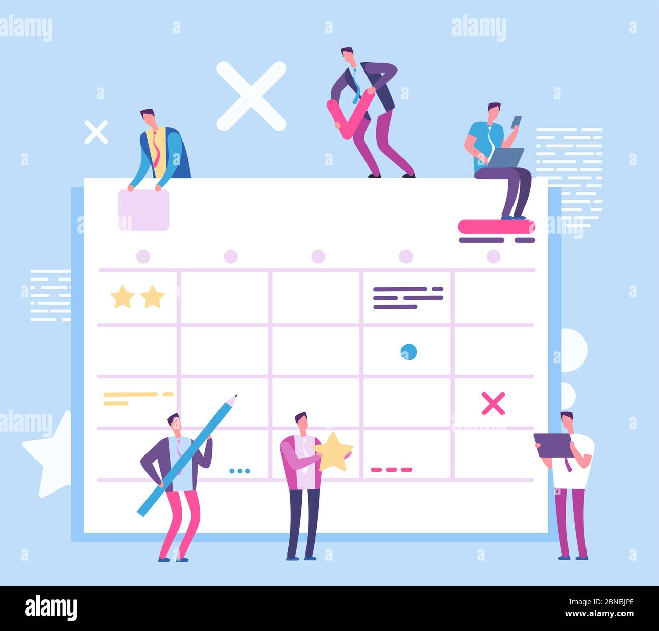 Aufgabenplanungsboard. Menschen mit großem Scrum-Prozess-Board. Vektorkonzept Business und Ream Working. Scrum Arbeitsprojekt, Management Business und Task Board Illustration Stock Vektor