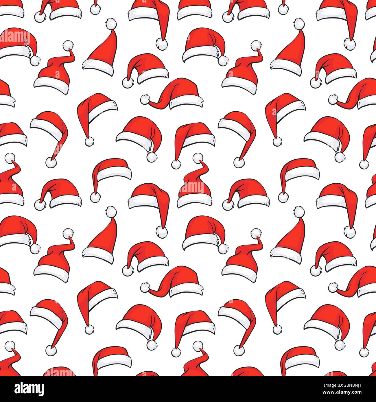 Weihnachten nahtloses Muster mit Hand gezeichnet roten Santa Hüte. Vektorgrafik Stock Vektor
