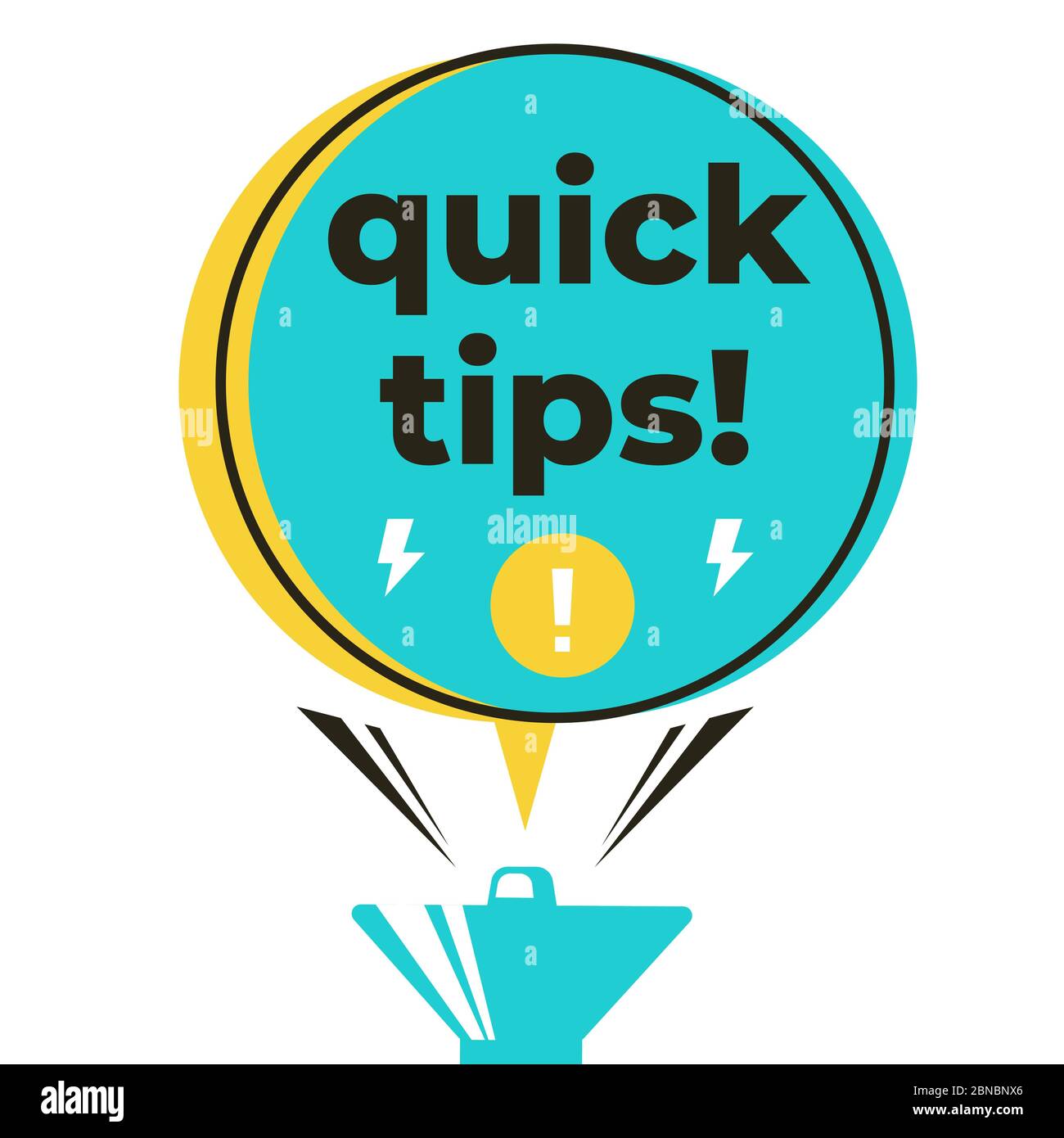 Quick Tips Megaphon Label Vektor-Design isoliert auf weißen Illustration Stock Vektor