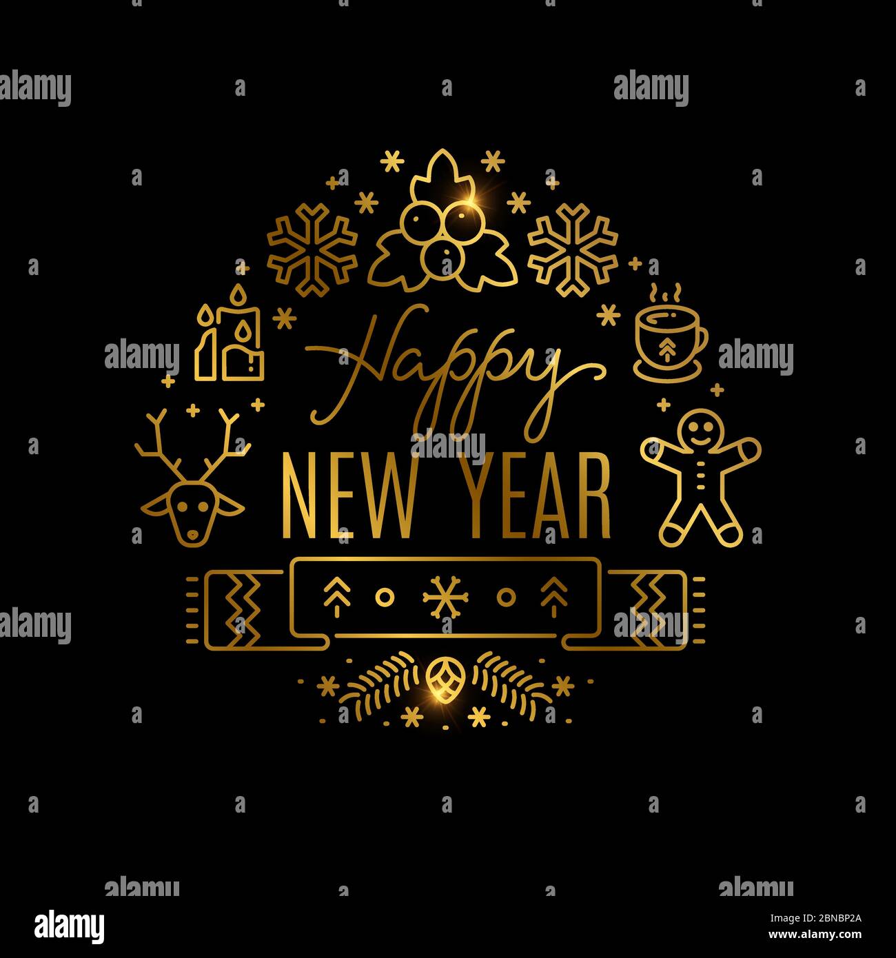 Vektor-Banner mit Linien für das goldene Neujahr. Neues Jahr Abzeichen in linearer Art Stil Illustration Stock Vektor