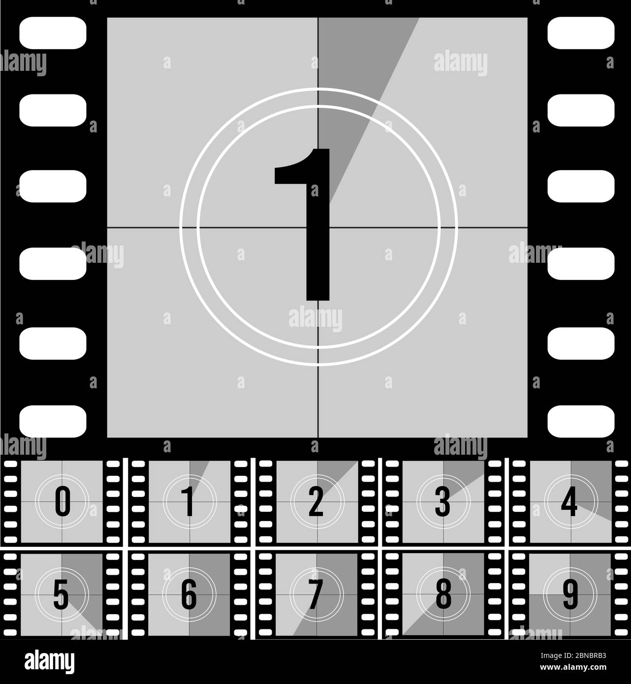Countdown-Frames. Retro Film Film Timer Universalzähler mit Zahlen. Vektor-Set von Countdown-Frame, um Video-Illustration zu starten Stock Vektor