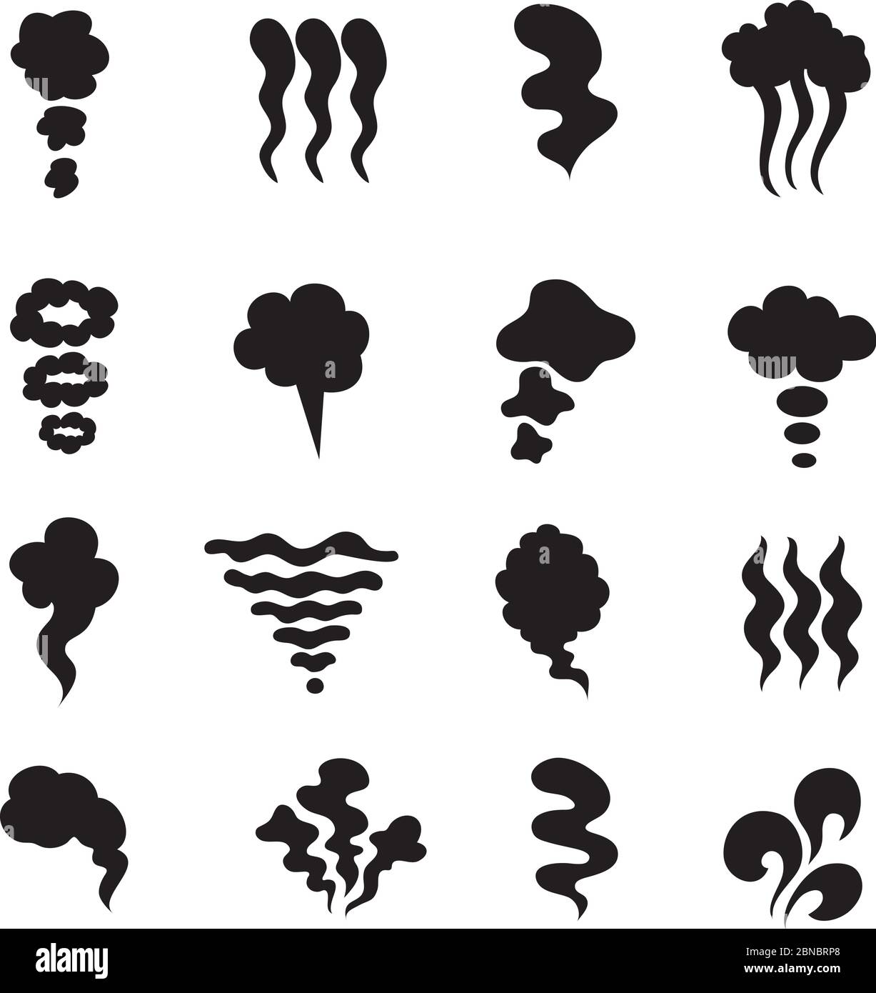 Steam-Symbole. Symbole für den Dampfrauchgeruch. Wärme und Gestank, Geruch isoliert Vektor-Set. Illustration von Geruch und Rauch, Duft und Geruch Stock Vektor