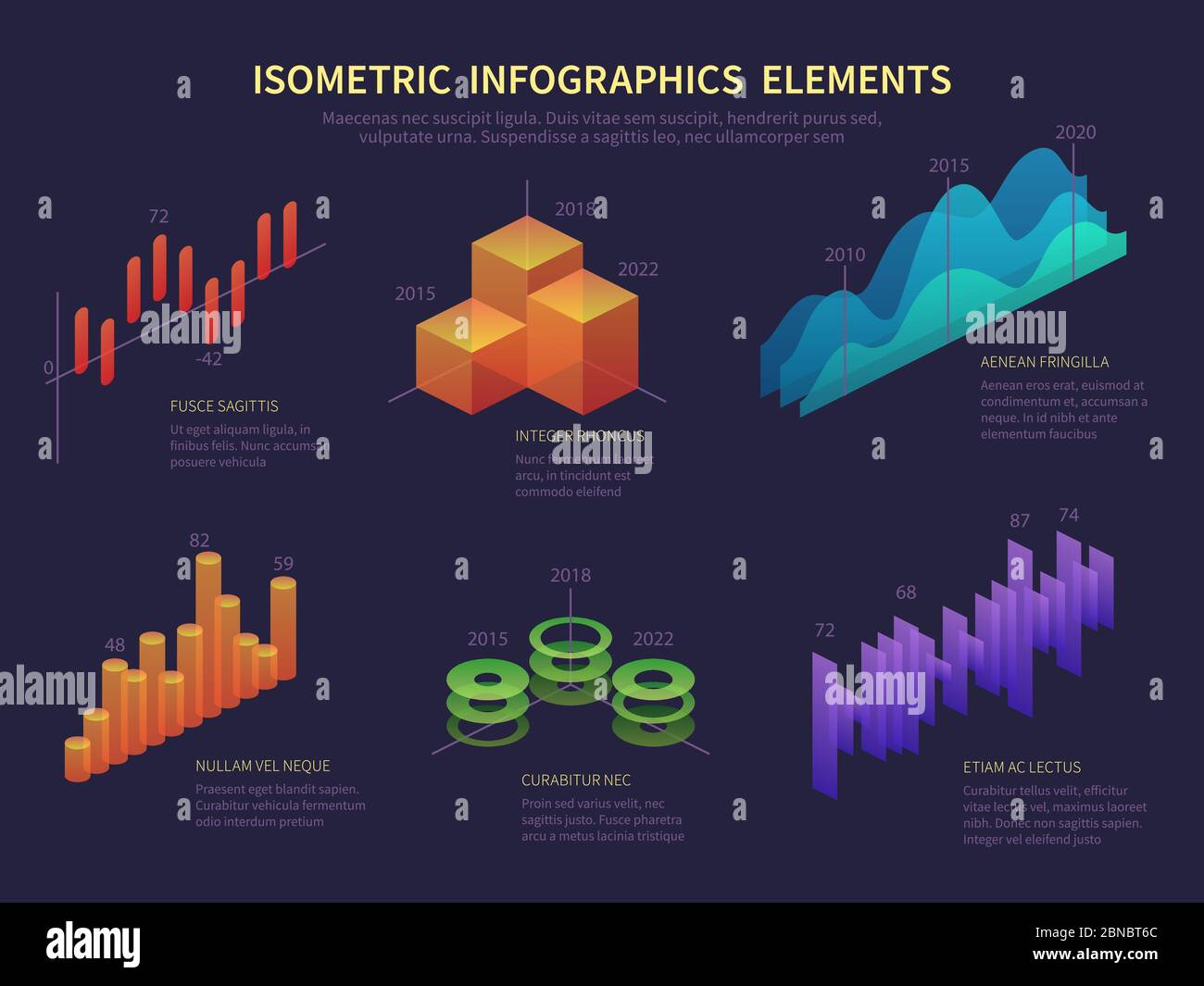 Isometrische Infografiken. Präsentationsgrafiken, Datenschicht für Statistiken, Wachstumskarte und Finanzdiagramm. Digitale Vektorgrafik. Abbildung des isometrischen Diagramms, Infografik Stock Vektor