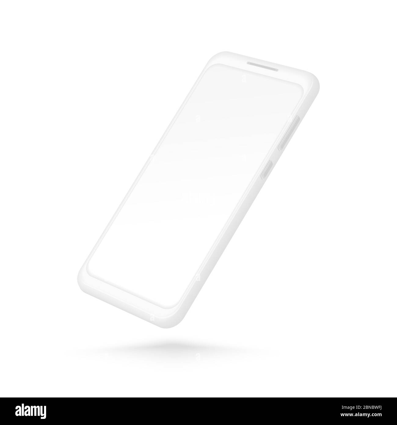 Weißes Smartphone-Modell. Realistisches 3d-Handy mit leerem Bildschirm. Vektor moderne Telefon-Vorlage auf weißem Hintergrund isoliert. Illustration von Handy-Smartphone, Gerät 3d-Bildschirm Stock Vektor