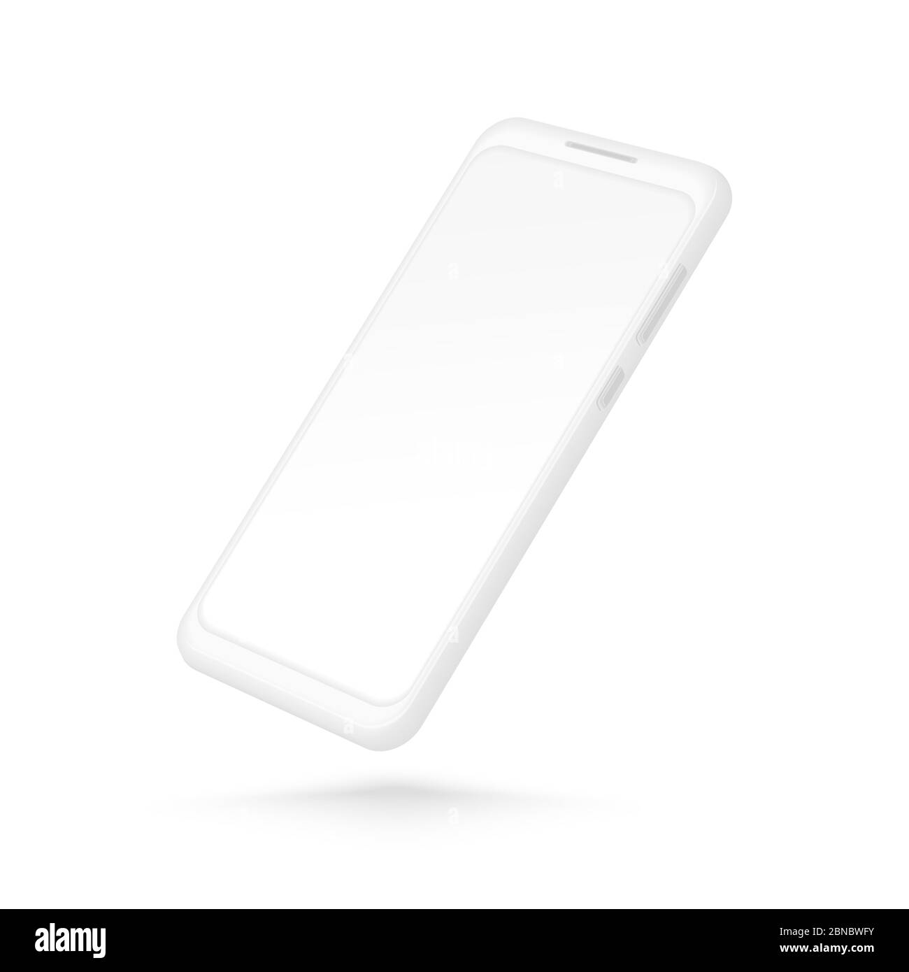 Weißes Smartphone-Modell. Realistisches 3d-Handy mit leerem Bildschirm. Vektor moderne Telefon-Vorlage auf weißem Hintergrund isoliert. Illustration von Handy-Smartphone, Gerät 3d-Bildschirm Stock Vektor