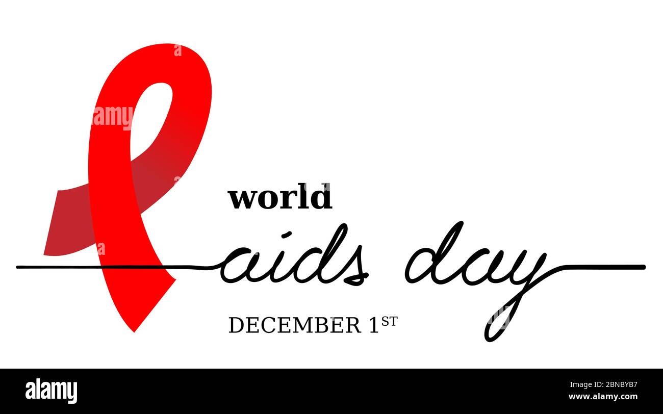 Rote Schleife oder Band. Welt-Aids-Tag, 1. dezember. Vektor-Banner, Hintergrund mit durchgehender einzeiliger Zeichnung Stock Vektor