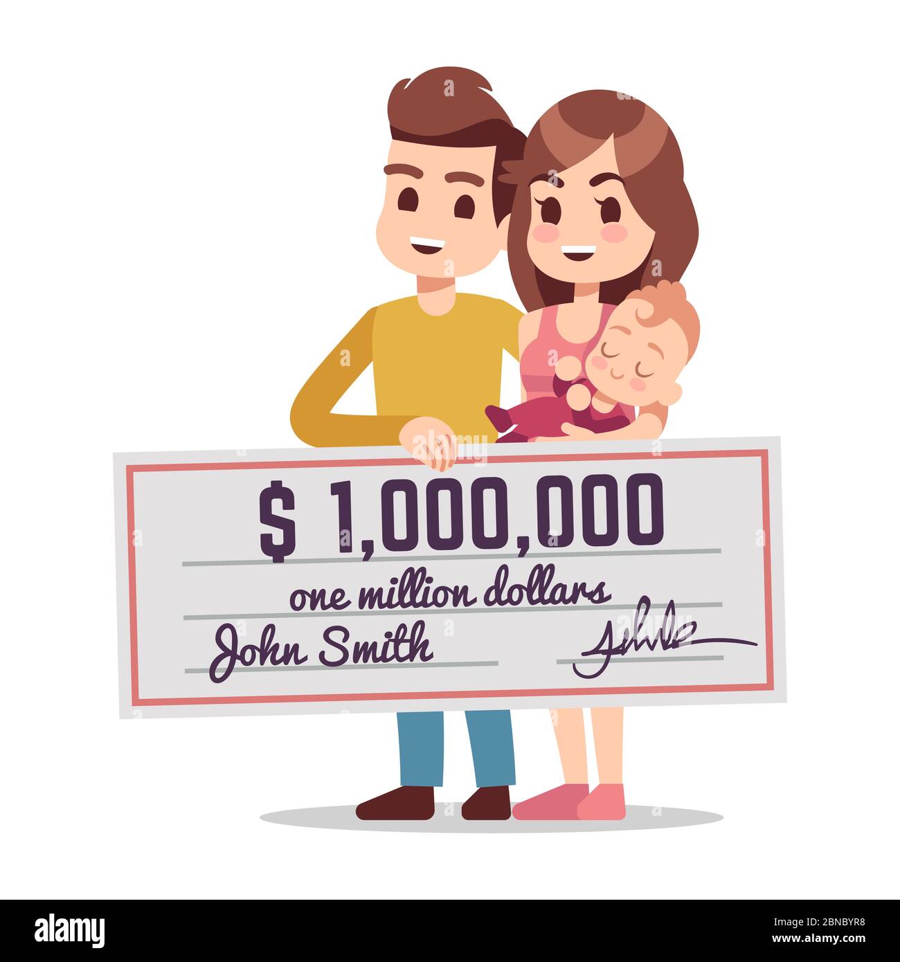 Glückliche junge Familie Lotterie Vektor-Illustration auf weißem Hintergrund isoliert Stock Vektor
