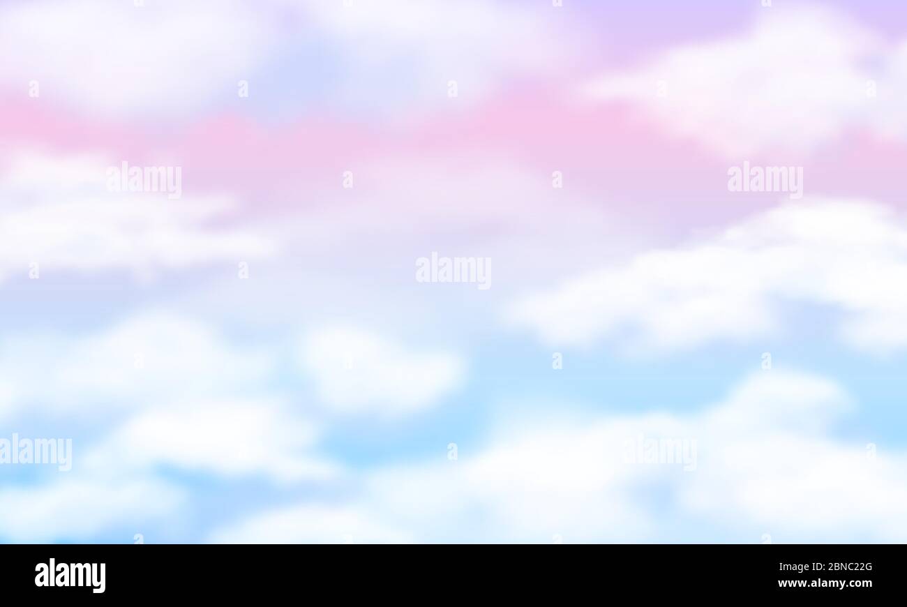 Fantasy-Himmel. Weiße Wolken auf magischem Regenbogen Hintergrund. Fee niedlichen Einhorn bewölkt Vektor Tapete. Illustration von Wetter Wolke Fantasie, Muster Traum Hintergrund Stock Vektor