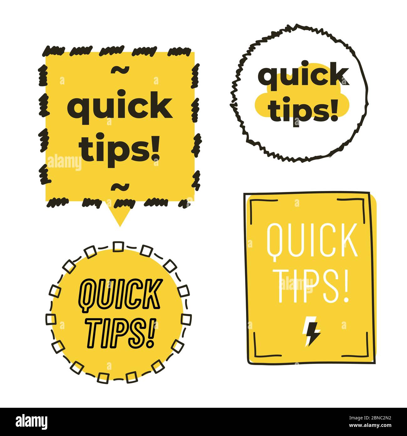 Quick Tips mit handgezeichneter Rahmen isoliert auf weißem Hintergrund. Vektorgrafik Stock Vektor