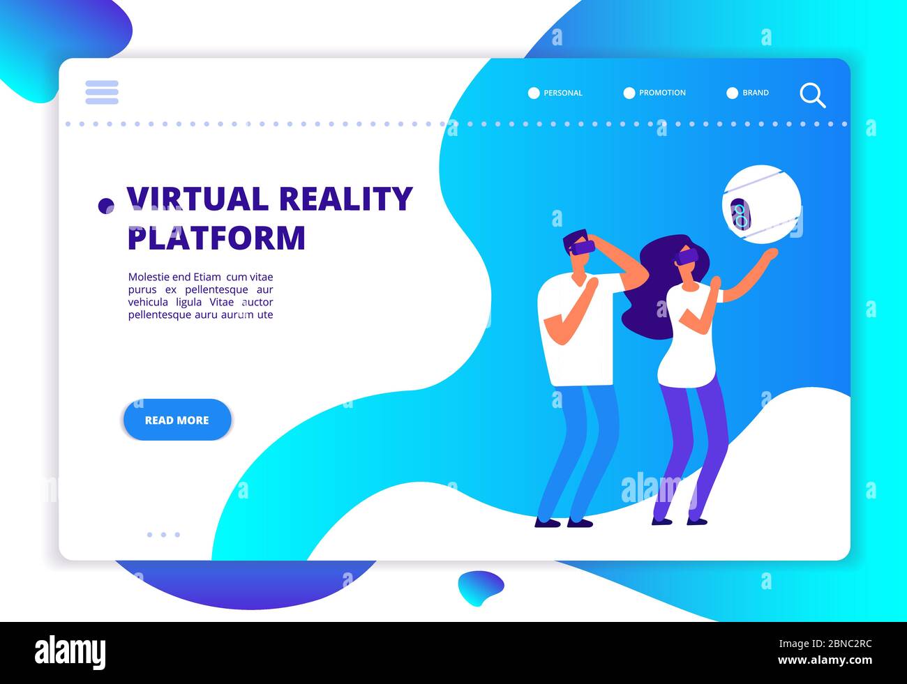 Virtual Augmented Reality. Menschen mit mobiler Unterhaltung und Headset spielen virtuelle Spiele. VR Zukunftstechnologie Vektorkonzept. Virtual Reality-Plattform, Web spielen Cyber-Raum Illustration Stock Vektor