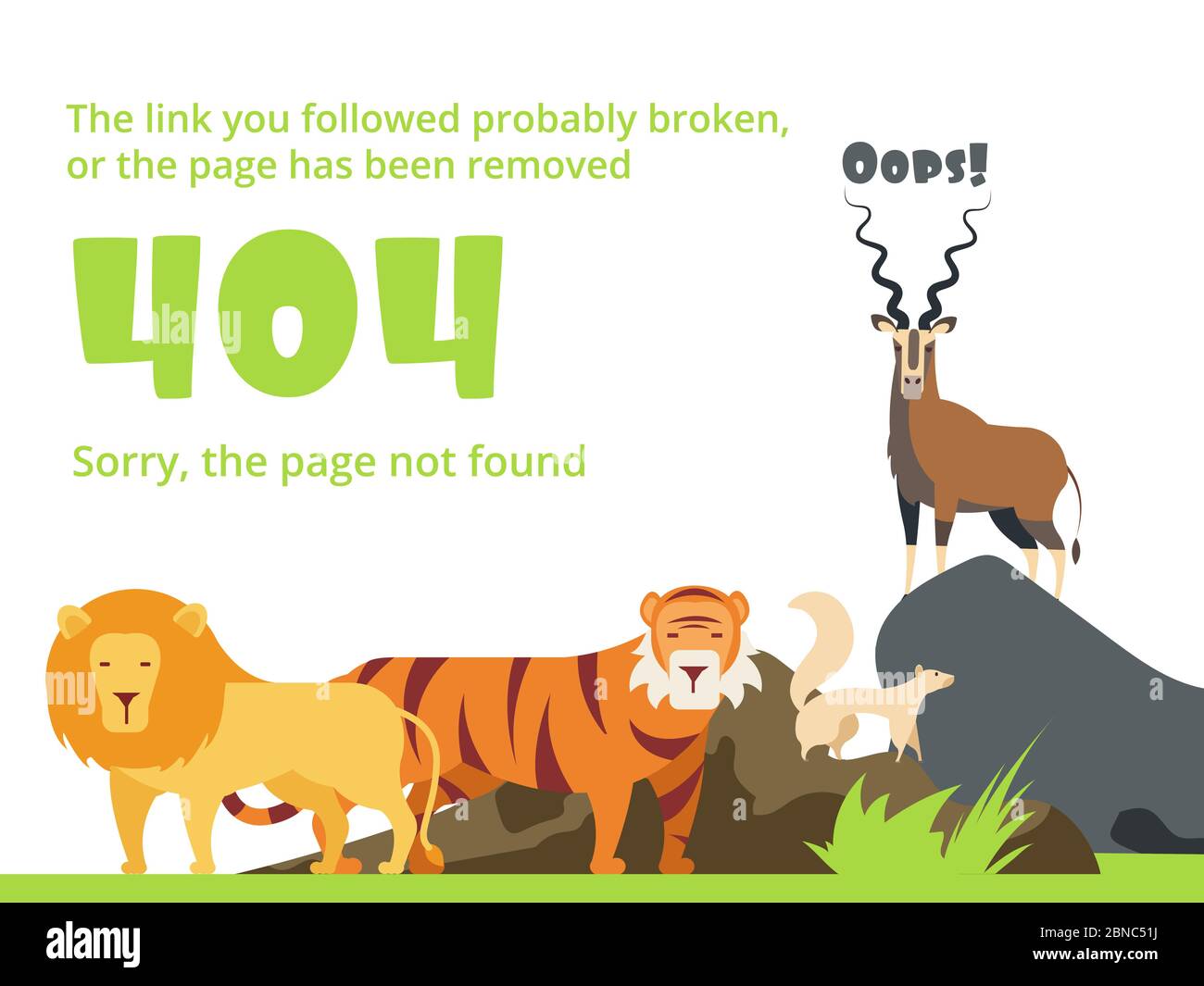 Fehler 404. Website mit Warnmeldung nicht gefunden. Vektorvorlage mit Wildtiere Illustration Stock Vektor